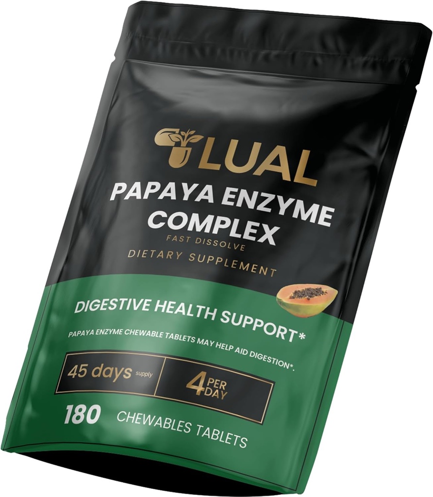 LUAL Papaya酵素コンプレックス - Papain、Bromelain、Digestive Enzymesを備えたChewable錠 - ダイジェクションと栄養素吸収をサポート - ナチュラルパパイヤ風味 - 180カウント