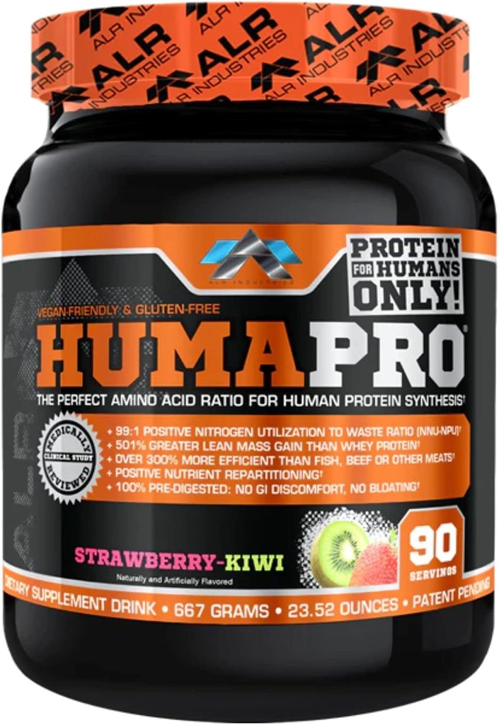 Humapro | アミノ酸タンパク質 ヒトのマトリックス | リーンマッスルの99%活用 | 完全菜食主義者のグルテンフリー | 667g / 90サービング(イチゴキウイ)