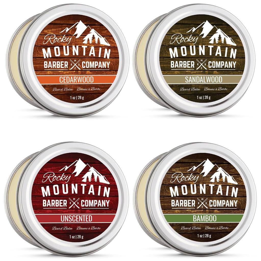 Beard Balm Variety Pack - 4 Natural Samples (1 oz each) with Argan Oil, Shea Butter, Coconut Oil & Jojoba Oil - Rich in Vitamins & Minerals