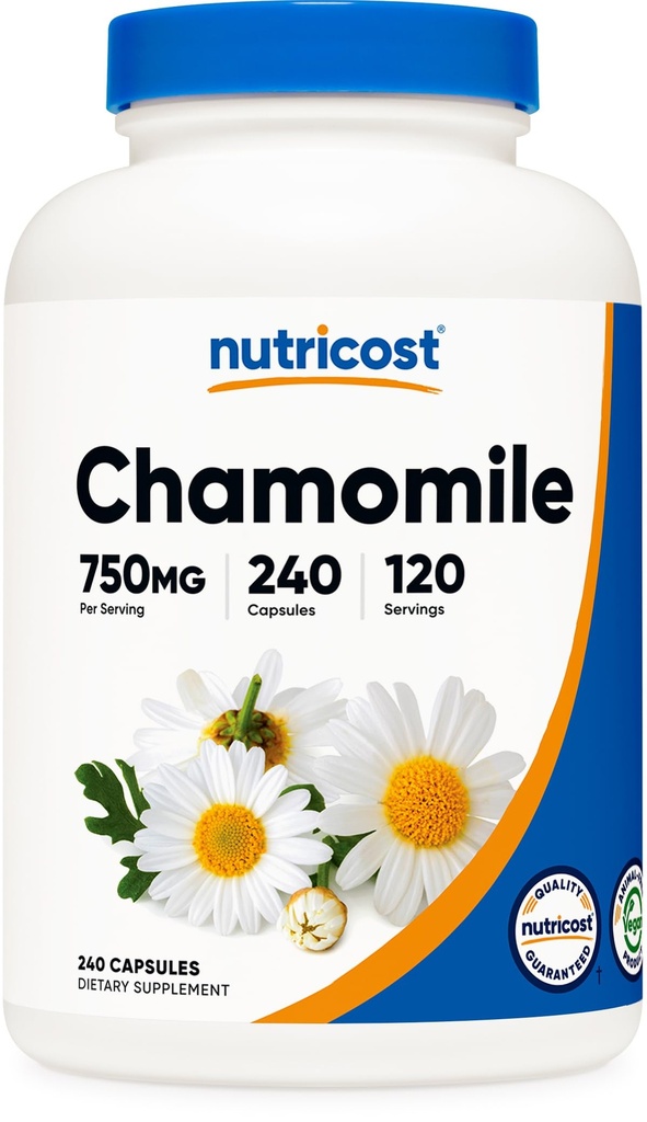 Nutricost Chamomile 750mg, 240 ベジタリアンカプセル, 120 サービング - Non-GMO, グルテンフリー
