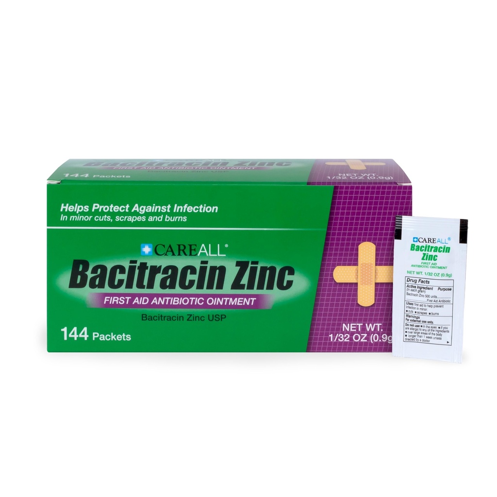 CareAll Bacitracinの抗生物質亜鉛軟膏(144のパック)、0.9grホイルのパケット。 マイナーカット、スクレイプ、バーンの感染を防ぐ最初のエイド軟膏