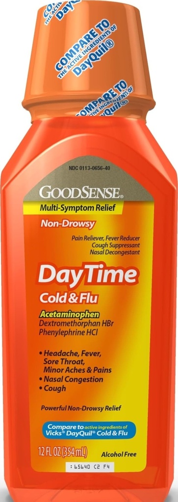GoodSenseの昼間の風邪及びFluの多症状の救助、Feverのための非眠気、有効な救助、Sereの喉、咳、鼻の混雑、12 Fl Oz