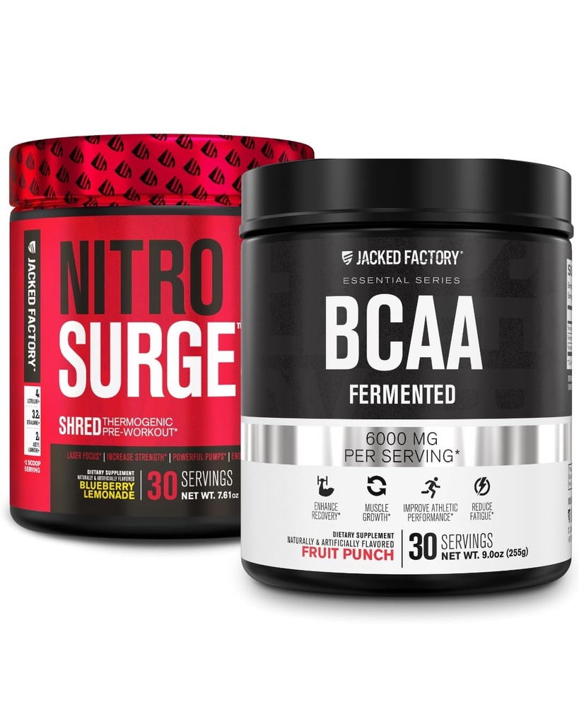 ジャック工場 Nitrosurge シュレッド サーミノーム プレワークアウト に Blueberry Lemonade & BCAA で フルーツ パンチ のために ボディ 交換, 筋肉の構築と回復