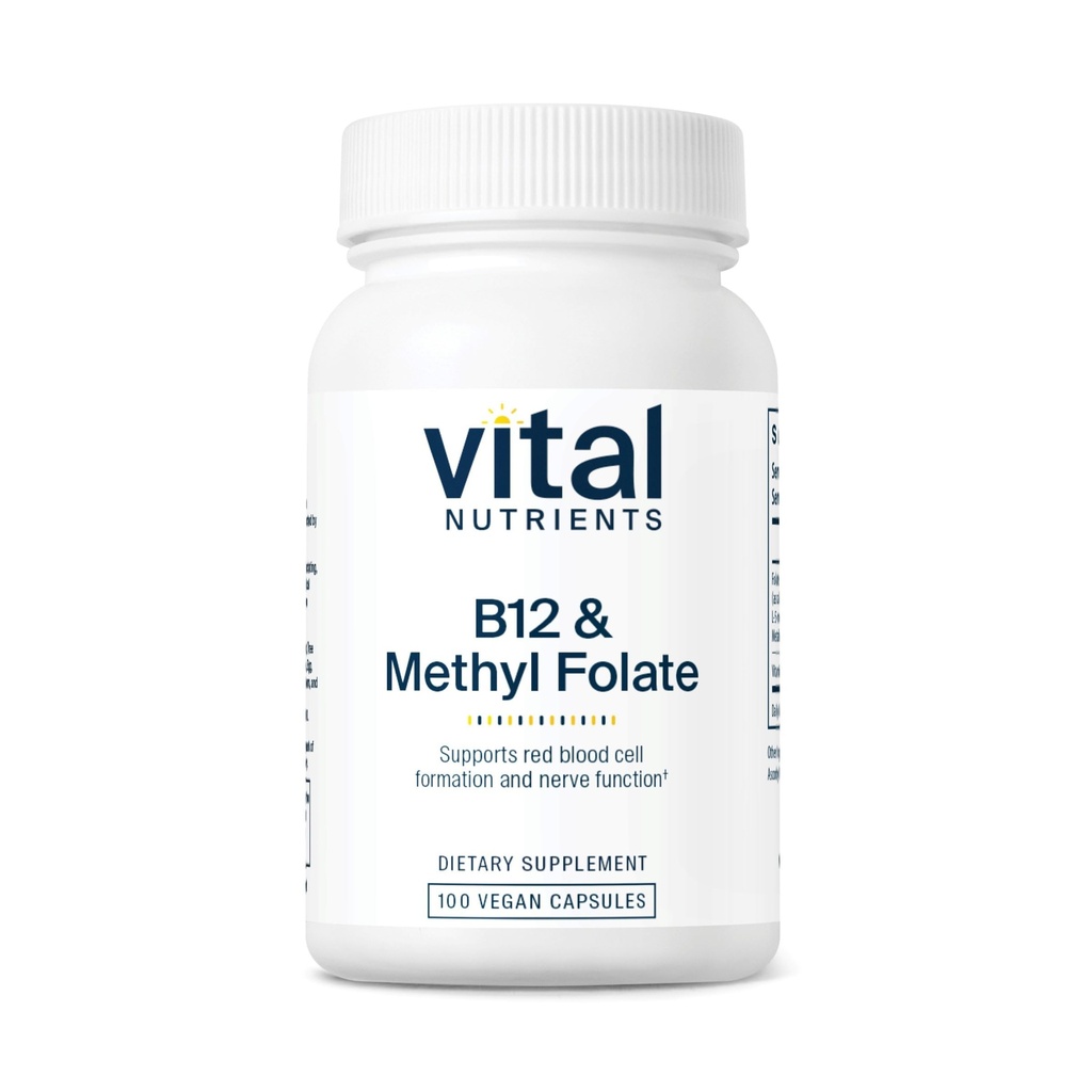 Vital Nutrients Vitamin B12 & Methyl Folate | ヴィーガン メチル化 Folate & B12 サプリメント | 5-MTHF Plus B12 神経系と代謝をサポート | グルテン、酪農場、大豆フリー | 100 カプセル