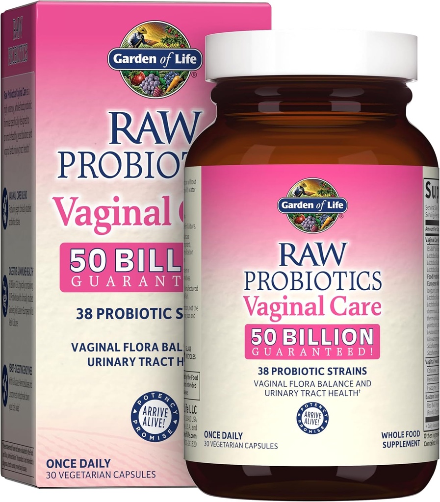 Garden of Life Raw Probiotics for Women's Vaginal Care with Acidophilus, Probiotic Promotes Yeast Balance, Vaginal, Urinary Tract Health, Gluten Free, 30 Vegetarian Capsules