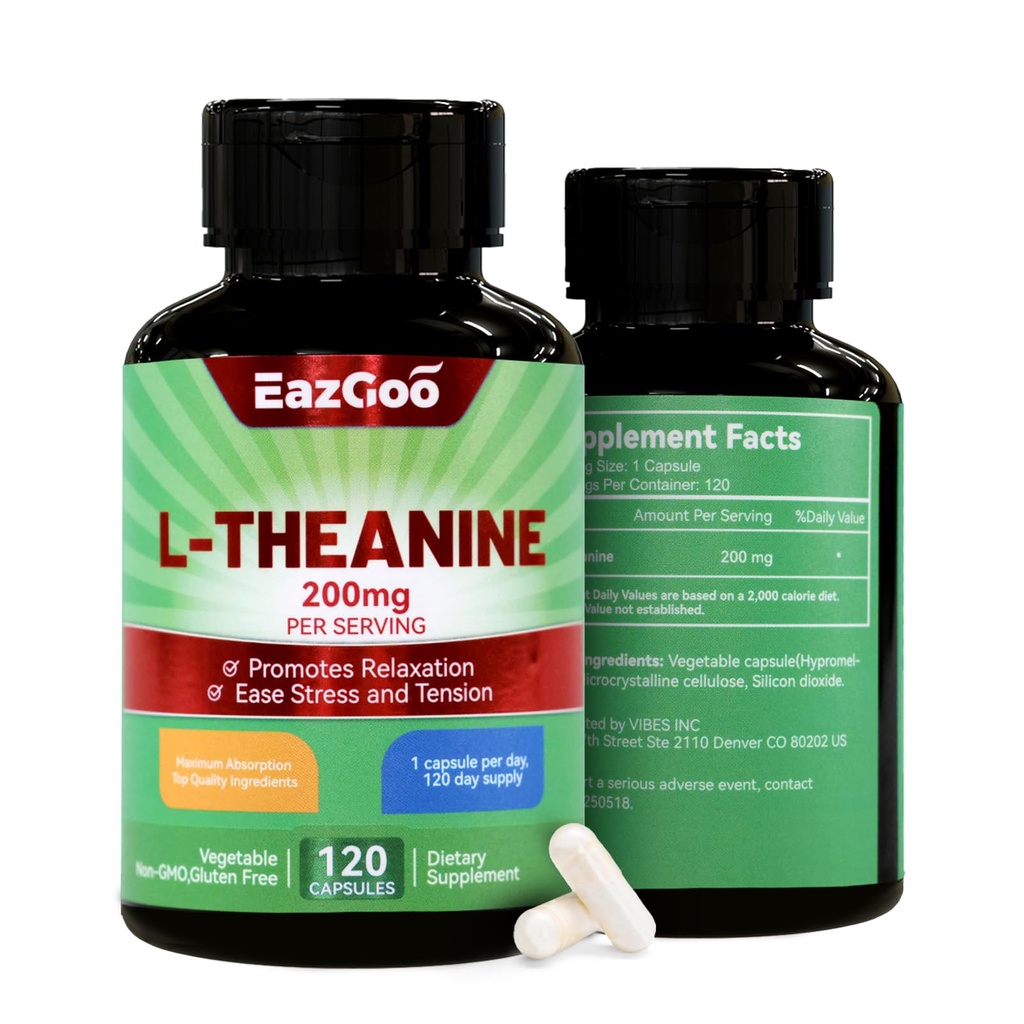 L-テアニン200mg、リラックス、ストレス、Lテアニンカプセルをサポートするアミノ酸サプリメント - 非GMO、グルテンフリー、240ベジーカプセル