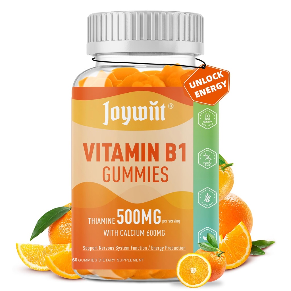 ビタミンB1ガミー500mg、大人のためのChewable Thiamine B1の補足、600mgカルシウム クエン酸塩と、サポート神経系、ビーガン、自然なオレンジ味
