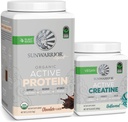 Sunwarrior Creatine Powder & Vanilla Active Organic Protein Powder Set | Bundle & Save | Vegan Protein Plus Unflavored Creatine Monohydrate (60 Servings Unflavored, 20 Servings Chocolate)