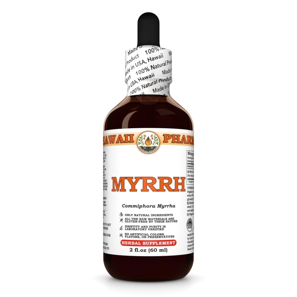 Myrrhの液体のエキス、有機のMyrrh (Commiphoraのmyrrha)のチンキの草の補足、米国で作られるハワイの農場、2つのfl.oz
