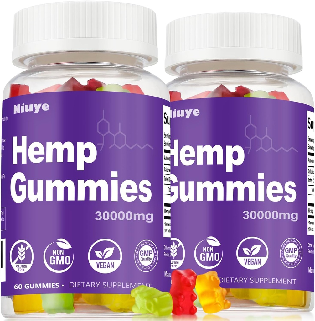 2-Pack Hemp Gummies Extra Strength - 30,000mg High Potency - Rich in Omega 3-6-9 & Infused with Hemp Oil - 3rd-Party Tested - Made in USA