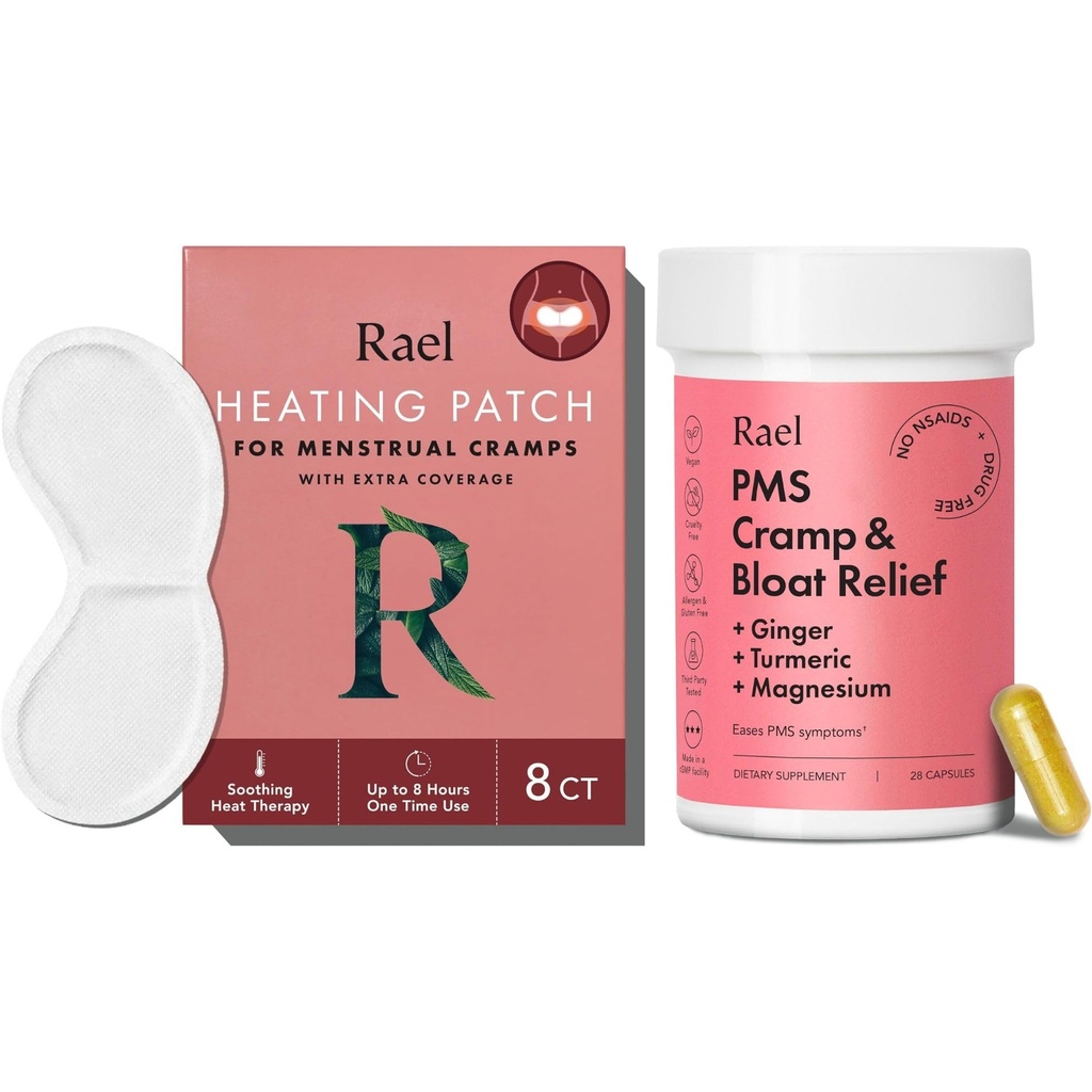 Rael Bundle - PMS 女性用サプリメント (28 カプセル) & ハーブ加熱パッチ (大, 8 カウント)