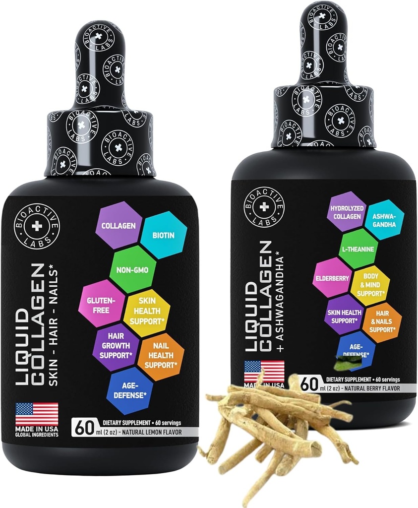 毛の成長、皮の白熱、釘のためのAshwagandhaによって高められたコラーゲンの束が付いているBiotinおよび液体のコラーゲンが付いている液体のコラーゲン