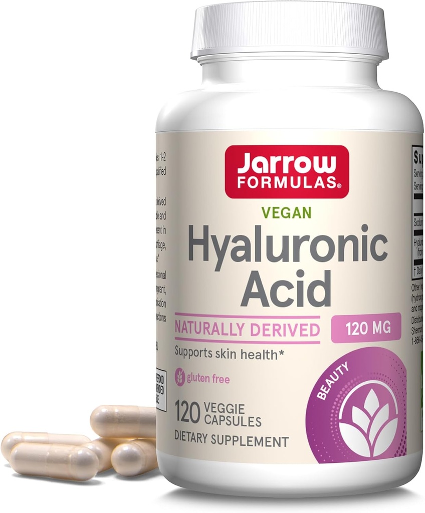 Jarrow Formulas® Hyaluronic Acid 120 mg, Dietary Supplement, Skin Health Support, 120 Veggie Capsules, Up to 60 Day Supply