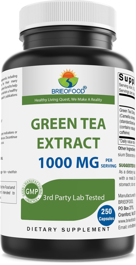 Brieofoodの緑茶のエキス1000のmg/サービング(最低50%のポリフェノール) - 250のカプセル-純度及び質のためにテストされる3rd党実験室
