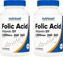 Nutricost Folic Acid (Vitamin B9) 1000 mcg, 240 Capsules (2 Bottles)