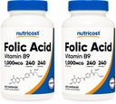Nutricostの葉酸(ビタミンB9) 1000のmcg、240のカプセル(2本のびん)