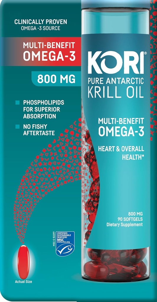 Kori KrillのAntarcticのKrillオイルOmega 3の補足、EPA及びDHA、優秀な吸収対の魚油、800のmg、90のsoftgels