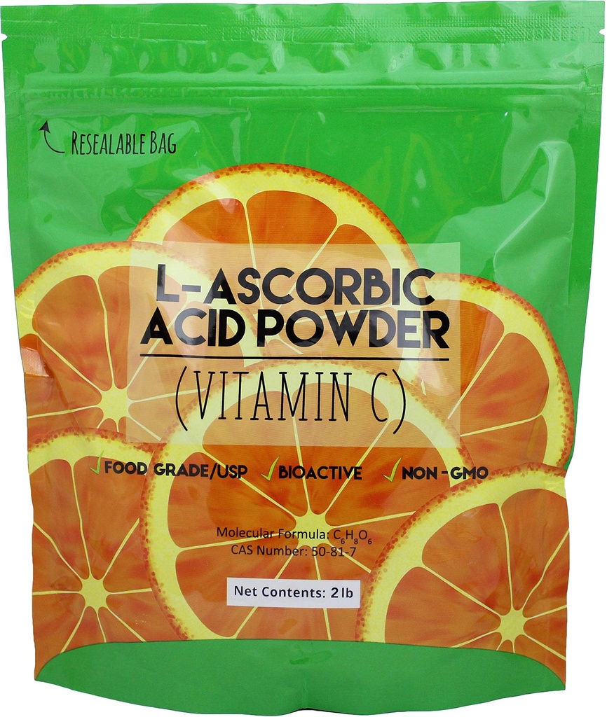 L-Ascorbic酸の粉、2つのlb.、99+%の食品等級USP36/BP2012のDudaのエネルギーasc2袋 自然に発酵させたビタミンCの純粋な白い水晶形態
