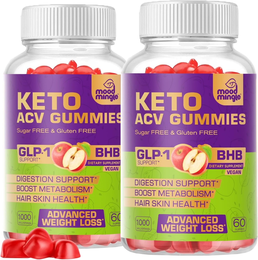 Keto ACV Gummies Gluten & Sugar-Free Apple Cider Vinegar Gummies for Advanced Weight Loss - 女性の男性のための急速な脂肪バーナーダイエットサプリメント - 60グミ(1000MG)