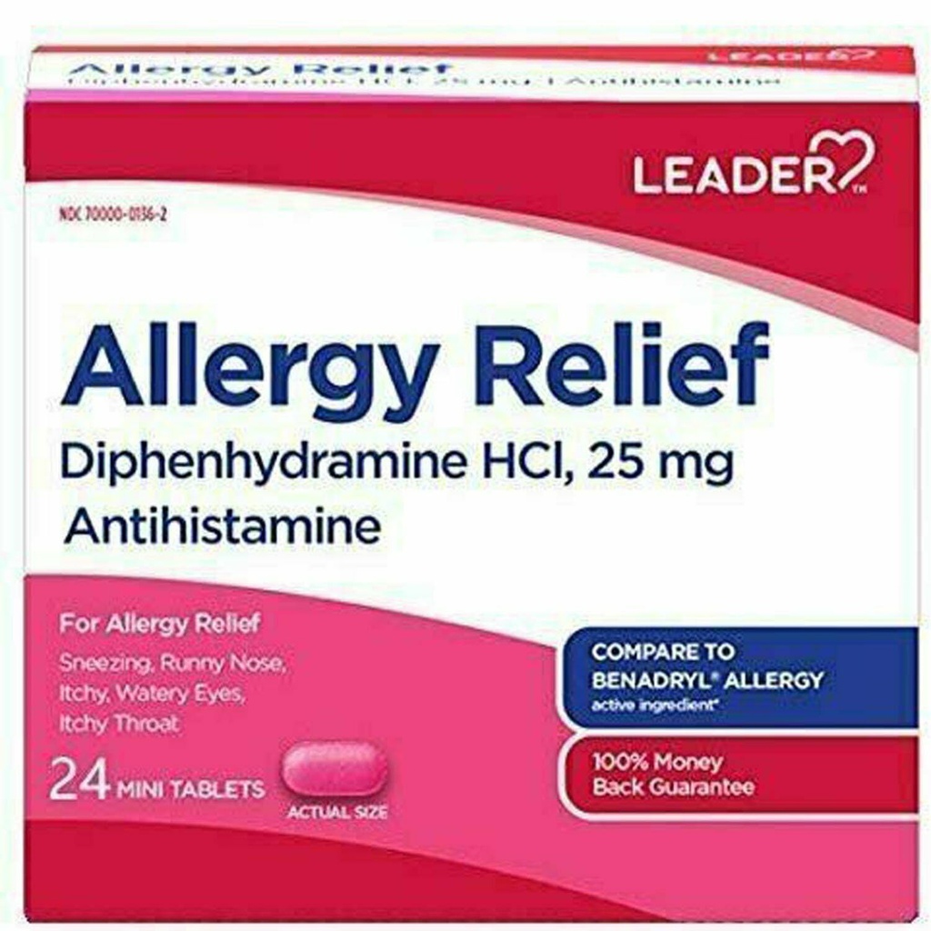 リーダーのAntihistamineのアレルギーの救助のDiphenhydramine HCl、25mg小型タブレット、24の計算