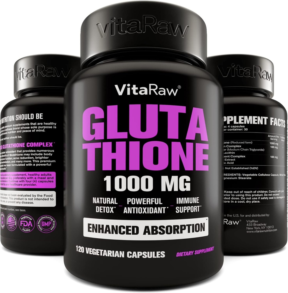 1000mg Glutathione for Immune Support - 100mg Absorption Complex - Reduced Liposomal Glutathione Supplement with Alpha Lipoic Acid - Brain Booster, Glowing Skin, Liver Support