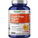 NusaPureフラッシュフリーナイアシン500mg 250キャップ(ヴィーガン、非GMO&ビーガン)バイオペリン