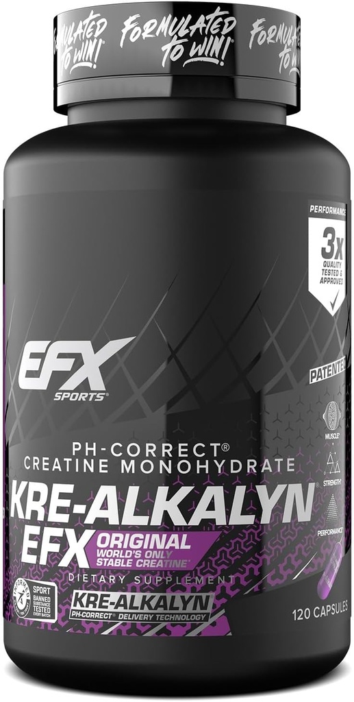 EFX Sports Kre-Alkalyn EFX | pH 補正クレアチン モノハイド ピル サプリメント | 強度・筋肉の成長・性能 | 60 便益・120 カプセル