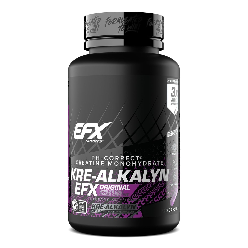 EFX Sports Kre-Alkalyn EFX | pH 補正クレアチン モノハイド ピル サプリメント | 強度・筋肉の成長・性能 | 60 便益・120 カプセル