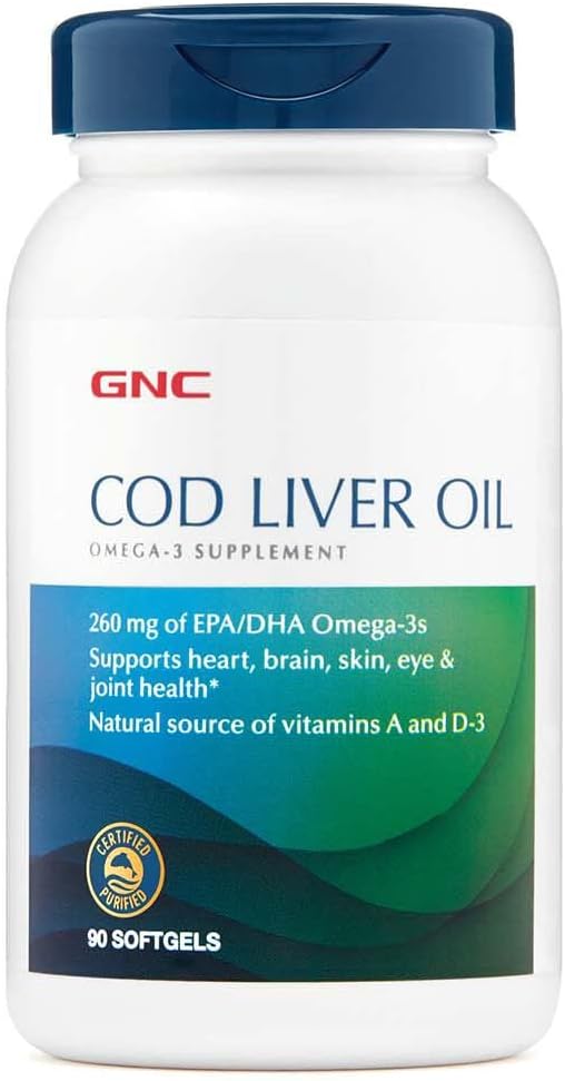 GNC Codの肝油オメガ3の補足、260mg EPAおよびDHAは中心、頭脳、皮、目および接合箇所の健康、90のSoftgelsを支えます