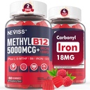NEVISSメチルB12のビタミン5000のmcgのグミー+女性のための鉄18のmg -活動的なMethylcobalaminメチル化されたB12ビタミンの補足w/L-MethylFolate、エネルギー及び焦点サポートのためのB6 (P5P)及びD3、120のサービング