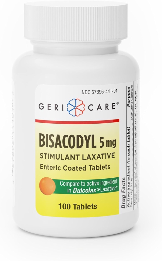 GeriCare Bisacodyl 5 mgラキシativeコーティング錠 | ドルコラックスのジェネリック | 興奮剤乳剤 | 深夜便秘救済100カウント(パック1)