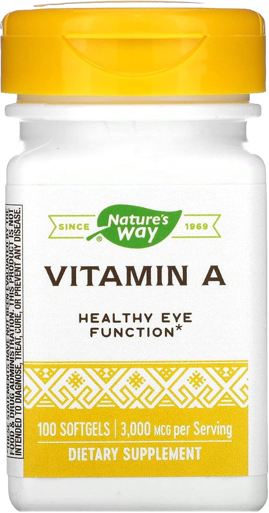 Nature's Way Vitamin A, High Potency, ヘルシーアイ機能をサポート*, サービングあたり3,000 mcg, 100 Softgels (パッケージ 5 月 Vary)