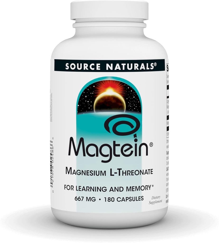 源のNaturals MagteinのマグネシウムL-Threonate、667mg、サポート焦点、気分、健康な記憶、認知機能- 180のカプセル