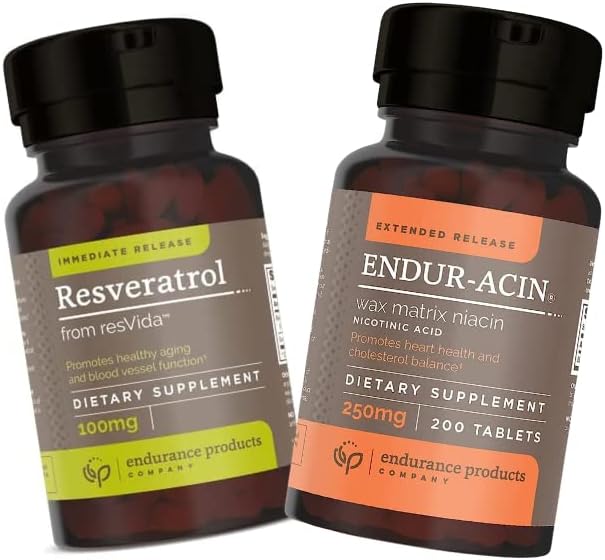 Endurance Products Resveratrol Supplement – Grape Skin Extract and ENDUR-ACIN 250mg Niacin - Extended Release for Optimal Absorption & Low-Flush