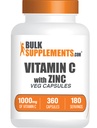 BulkSupplements.com ビタミンCと亜鉛カプセル - ビタミンC 1000mg&亜鉛15mg、免疫サポート - ビーガン、サービングあたり2カプセル、360ベジーカウント(パッケージ1)