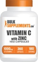 BulkSupplements.com Vitamin C with Zinc Capsules - Vitamin C 1000mg & Zinc 15mg, for Immune Support - Vegan, 2 Capsules per Serving, 360 Veg Count (Pack of 1)