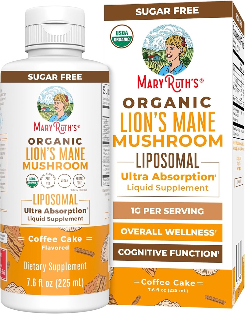 MaryRuth Organics Lions Mane Supplement | 超吸着剤 | フルスペクトラムライオンズマネキノコ | 200mg β-グルカン サービング | USDA オーガニック | ヴィーガン | 7.6 oz | 15 サービング
