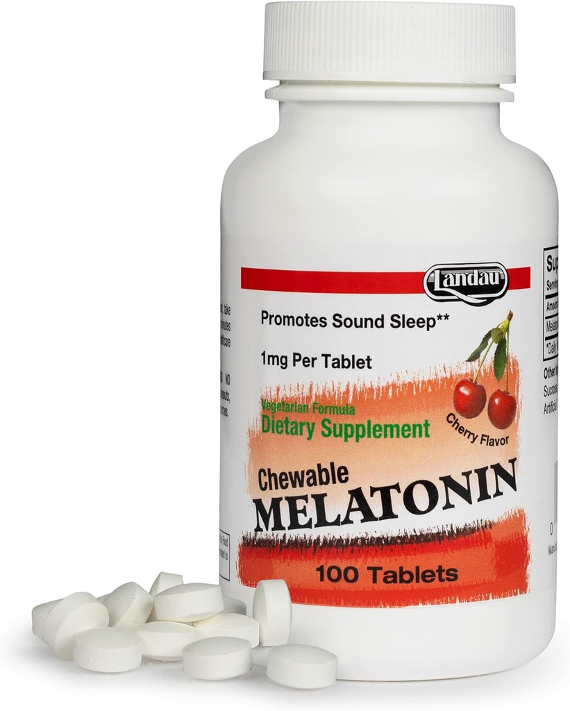 Landau 1mgのChewable Melatonin - 簡単に男性と女性のための自然な睡眠補助金 - 私たちのMelatoninは、米国で作られています - 100錠、自然チェリーの味