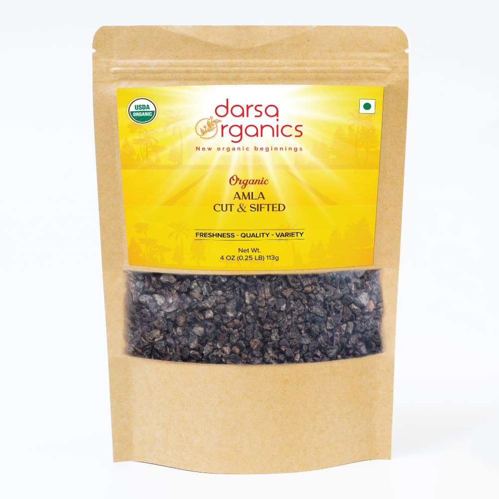 Darsa Organics Indian Gooseberry, 乾燥アマラカット&シフテッド4oz - ハーブティーのためのUSDA Organic Amla, ヘルシーなレシピ, 髪の成長 & 免疫, ビタミンCで豊富 & 抗酸化剤, 完全菜食主義者の, 完全菜食主義者の, グルテンフリー, コーシャ