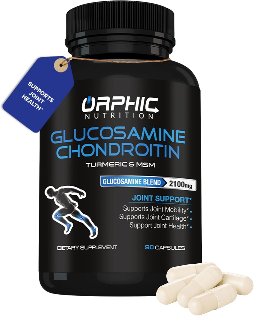 ORPHIC NUTRITION Glucosamine Chondroiting MSM 2100MG (90 Caps) - Joint Support Supplement for Men & Women* - Supports Joint Cartilage & Mobility