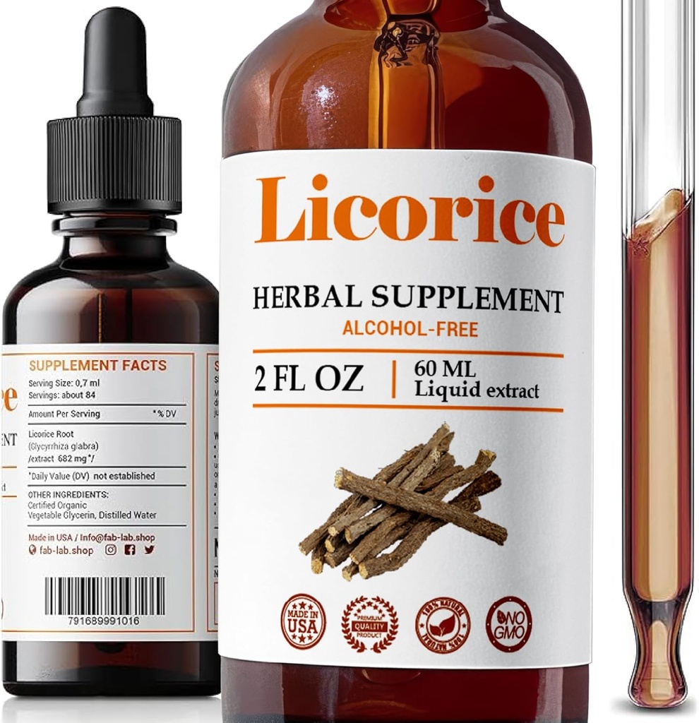 FabLab Licorice Root Extract - ハーブ免疫サポート - 消化の回復のためのGlycyrrhiza Glabraサプリメント - 非GMO(Licorice 2 Fl Oz)