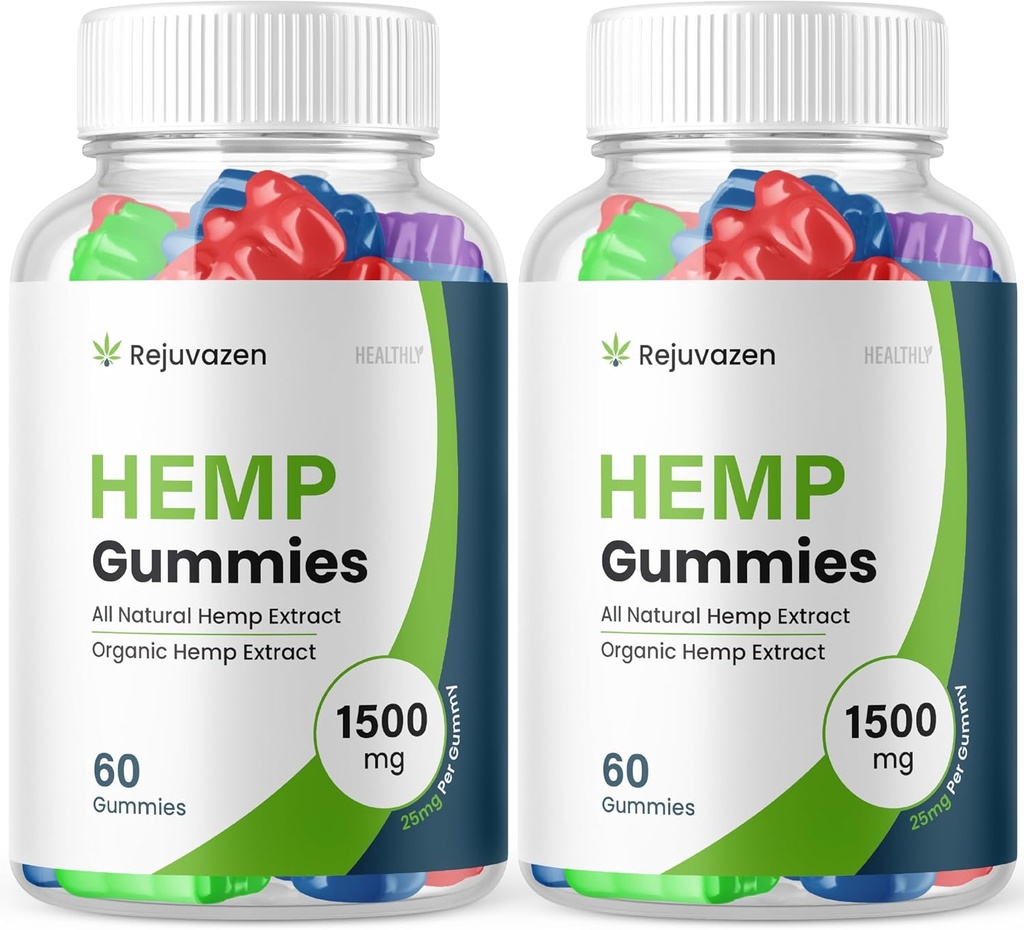 (2 Pack) Rejuvazen Gummies - Official Formula - Rejuvazen Hemp Gummies Blood Pressure Sugar Formula 300mg, Rejuvazen Gummies High Potency Blend Big Size Gummies 25mg Per Gummy 1500mg (120 Gummies)