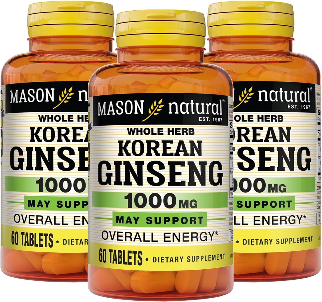 MASON NATURAL韓国のジンセン1000のmgは、エネルギー、持久力及び死亡率、60のタブレット、3のパックを支えます