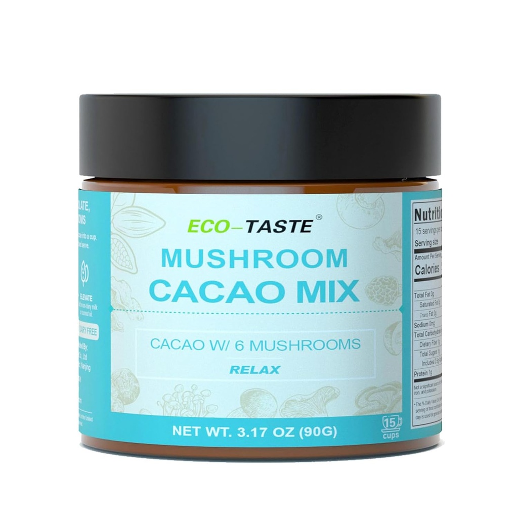 ECO-TASTEのきのこのカカオのミックス、きのこのエキス1000mg、ビーガン及びグルテンフリーのコーヒーの代わりの3.17oz (90g)