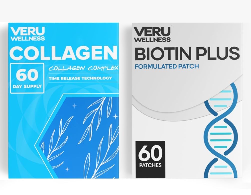 Veruのウェルネスの毛の皮の釘のDuoのライフスタイル パッチ-Biotinのコラーゲン-自己接着時間の解放の Topicalパッチ、8-10時間の(60の日の供給)