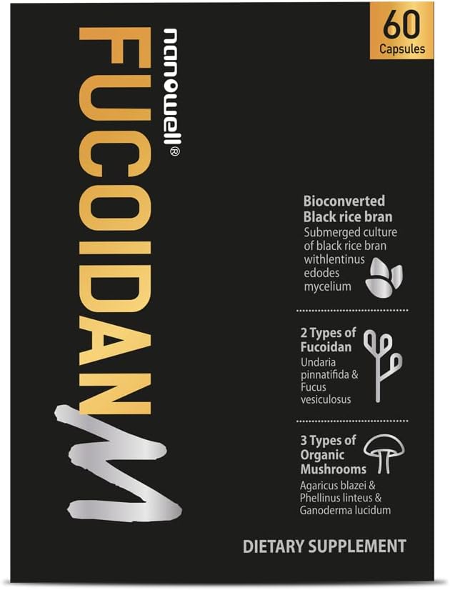 ナノウェルフコイダンM - キノココンプレックスと腸の健康と免疫サポートのためのブラウンシーイード免疫サプリメント - 60カプセル