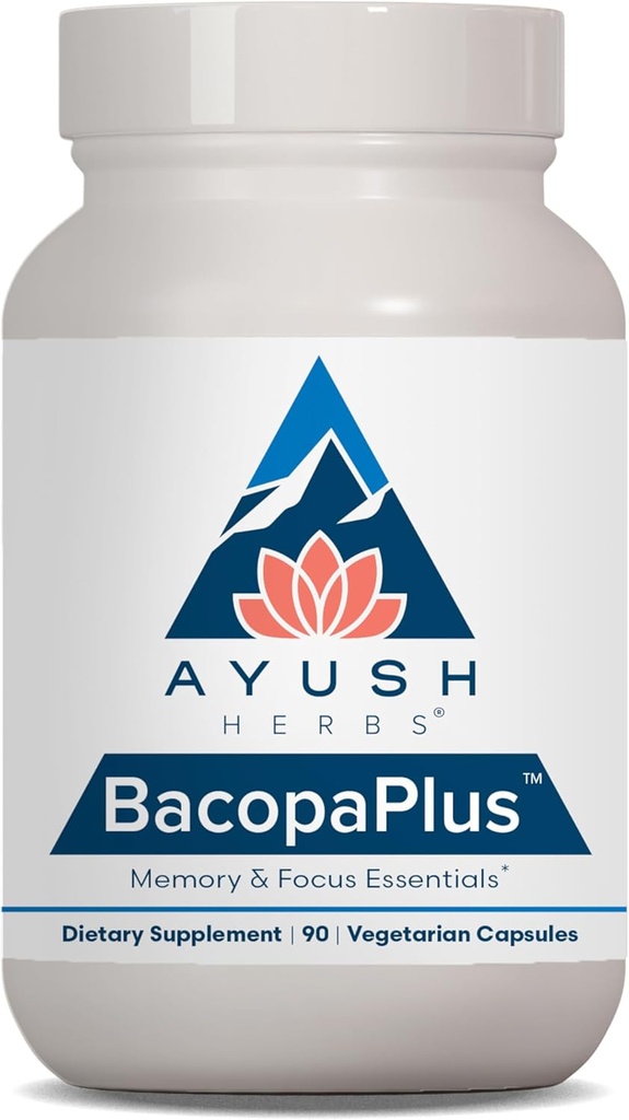 AyushハーブBacopaPlus - Bacopaサプリメント、メモリ&フォーカスのための有機Bacopa、Ginkgo、Gotu Kola、Ashwagandha - 90ベジタリアンカプセル(1カウント)と大人のための認知サポートピル