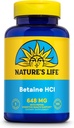 NATURE'S LIFE Betaine HCL with Pepsin - Gut Health Support - High Potency Hydrochloric acid Supplement、60 日保証、100 のサービング、100 カプセル