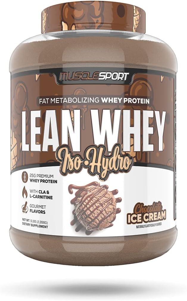 Musclesport Lean Whey RevolutionTMプロテインパウダー - Wheyプロテインアイソレート - 低カロリー、低炭水化物、低脂肪、信じられないほどの味 - スコープあたり25gプロテイン - 5lbチョコレートアイスクリーム