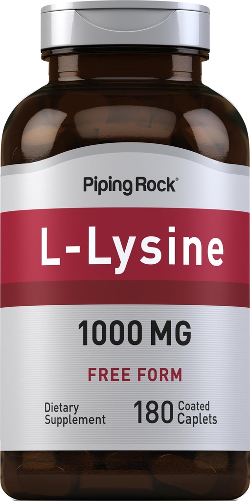 パイピングロックL-リジン1000mg | 180カプレット | 無料フォーム | ベジタリアン・ノンGMO・グルテンフリー・グルテンフリー